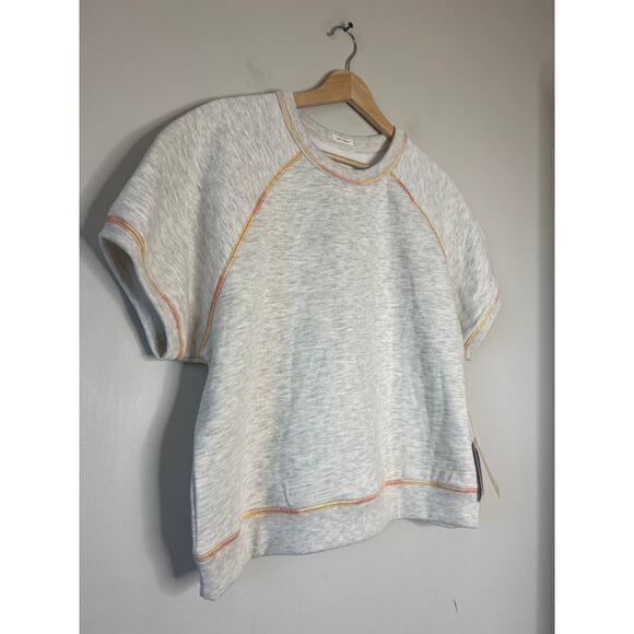 NWT Mother Short Sleeve Concert Tuck Cotton Blend Crewneck Top Gray Size: Medium - Picture 3 of 8